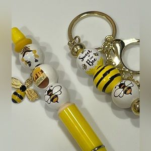 Handmade Beaded Pen and Keychain Set
